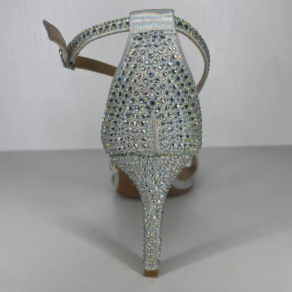 Thalia Sodi DARRIA Silver Rhinestone Stiletto Sandals Glam Nightlux 6.5M